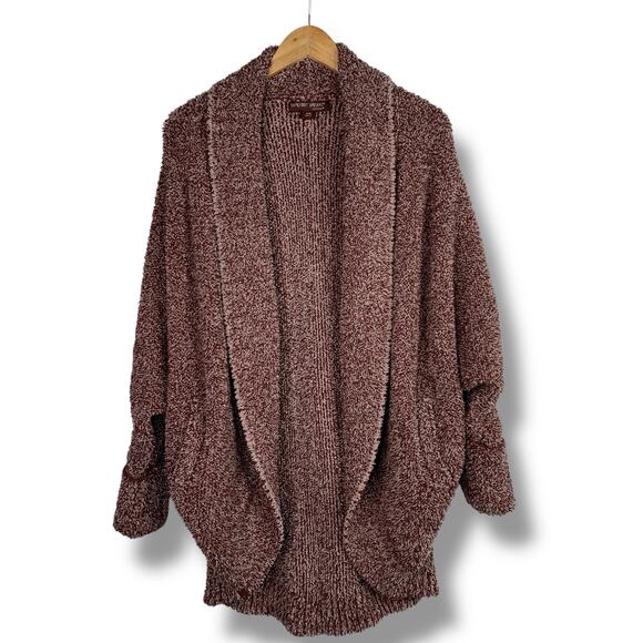 Barefoot Dreams Sweater Maroon Cozychic Cocoon Cardigan Small Medium Pockets - Picture 2 of 10